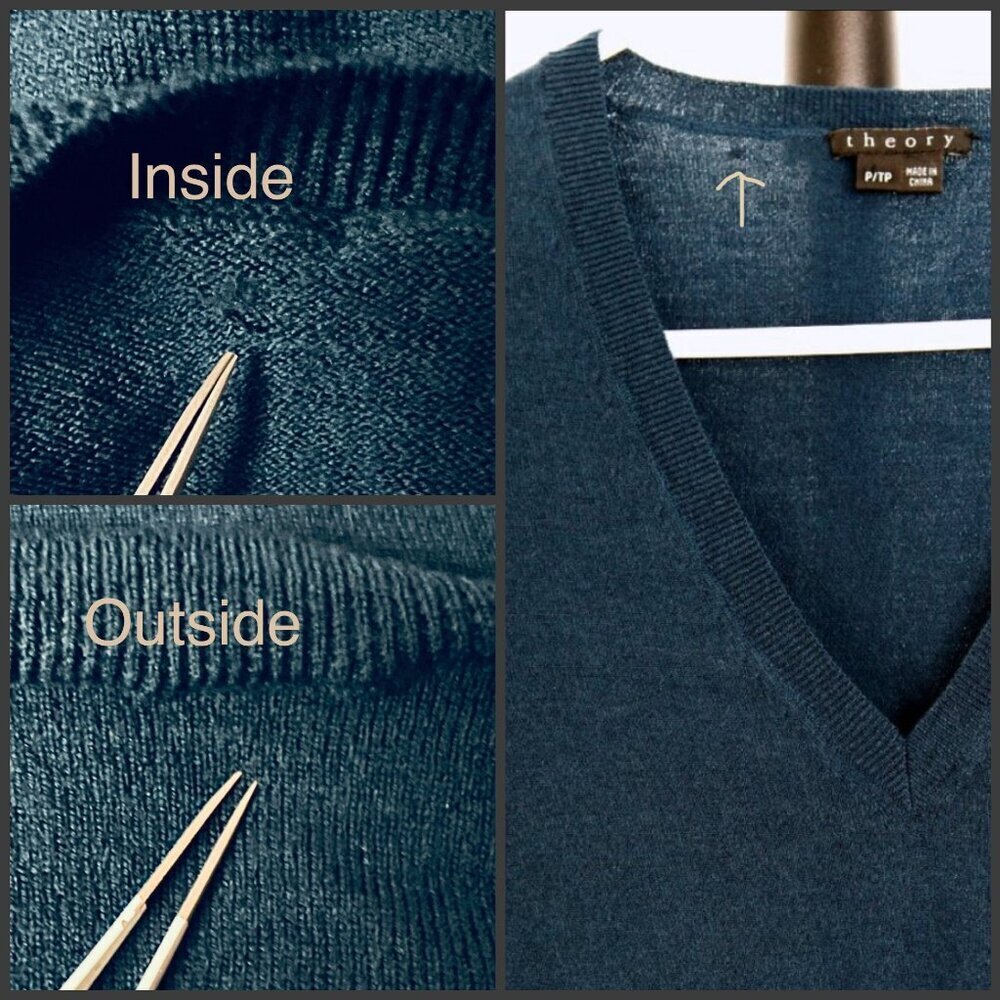Theory Wool Dark Blue/Green Lightweight‎ V-Neck Pullover Sweater Sz XS - Picture 11 of 11